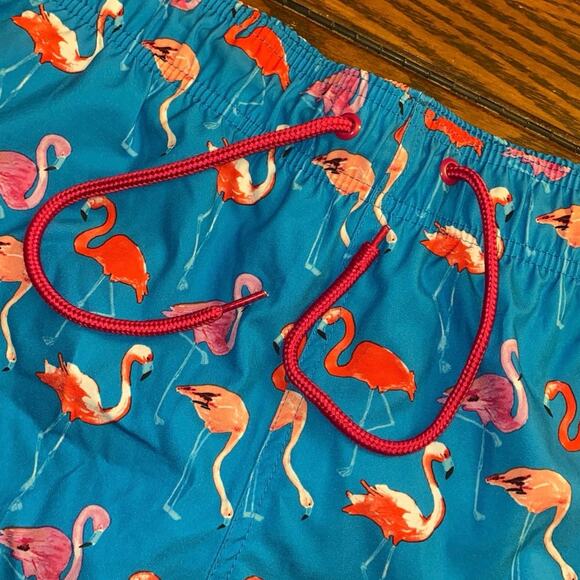 George Bright Blue Swim Trunks with Pink Flamingos Size M (32-34) Neon Pink Red - Picture 3 of 12
